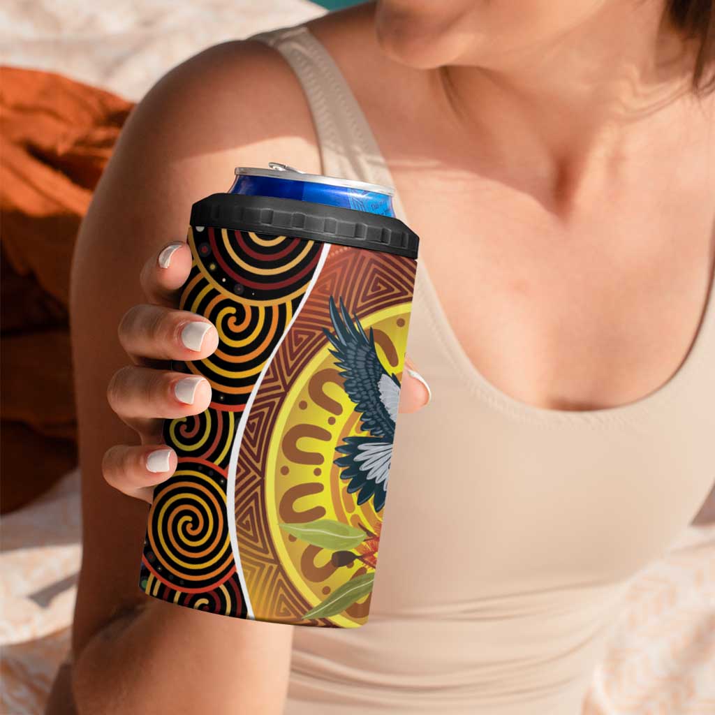 Aboriginal Magpies Dots Art 4 in 1 Can Cooler Tumbler Native Australian Animals