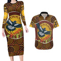 Aboriginal Magpies Dots Art Couples Matching Long Sleeve Bodycon Dress and Hawaiian Shirt Native Australian Animals