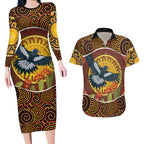Aboriginal Magpies Dots Art Couples Matching Long Sleeve Bodycon Dress and Hawaiian Shirt Native Australian Animals