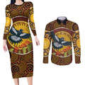 Aboriginal Magpies Dots Art Couples Matching Long Sleeve Bodycon Dress and Long Sleeve Button Shirt Native Australian Animals