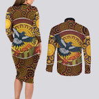 Aboriginal Magpies Dots Art Couples Matching Long Sleeve Bodycon Dress and Long Sleeve Button Shirt Native Australian Animals