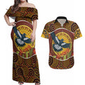 Aboriginal Magpies Dots Art Couples Matching Off Shoulder Maxi Dress and Hawaiian Shirt Native Australian Animals
