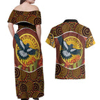 Aboriginal Magpies Dots Art Couples Matching Off Shoulder Maxi Dress and Hawaiian Shirt Native Australian Animals
