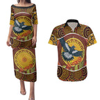 Aboriginal Magpies Dots Art Couples Matching Puletasi and Hawaiian Shirt Native Australian Animals