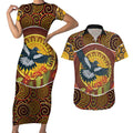 Aboriginal Magpies Dots Art Couples Matching Short Sleeve Bodycon Dress and Hawaiian Shirt Native Australian Animals