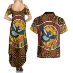 Aboriginal Magpies Dots Art Couples Matching Summer Maxi Dress and Hawaiian Shirt Native Australian Animals