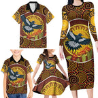 Aboriginal Magpies Dots Art Family Matching Long Sleeve Bodycon Dress and Hawaiian Shirt Native Australian Animals