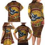 Aboriginal Magpies Dots Art Family Matching Long Sleeve Bodycon Dress and Hawaiian Shirt Native Australian Animals