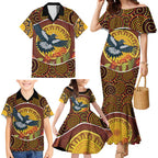 Aboriginal Magpies Dots Art Family Matching Mermaid Dress and Hawaiian Shirt Native Australian Animals