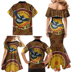 Aboriginal Magpies Dots Art Family Matching Mermaid Dress and Hawaiian Shirt Native Australian Animals