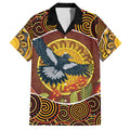 Aboriginal Magpies Dots Art Family Matching Off The Shoulder Long Sleeve Dress and Hawaiian Shirt Native Australian Animals