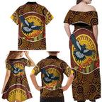 Aboriginal Magpies Dots Art Family Matching Off Shoulder Maxi Dress and Hawaiian Shirt Native Australian Animals