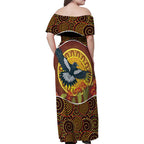 Aboriginal Magpies Dots Art Family Matching Off Shoulder Maxi Dress and Hawaiian Shirt Native Australian Animals