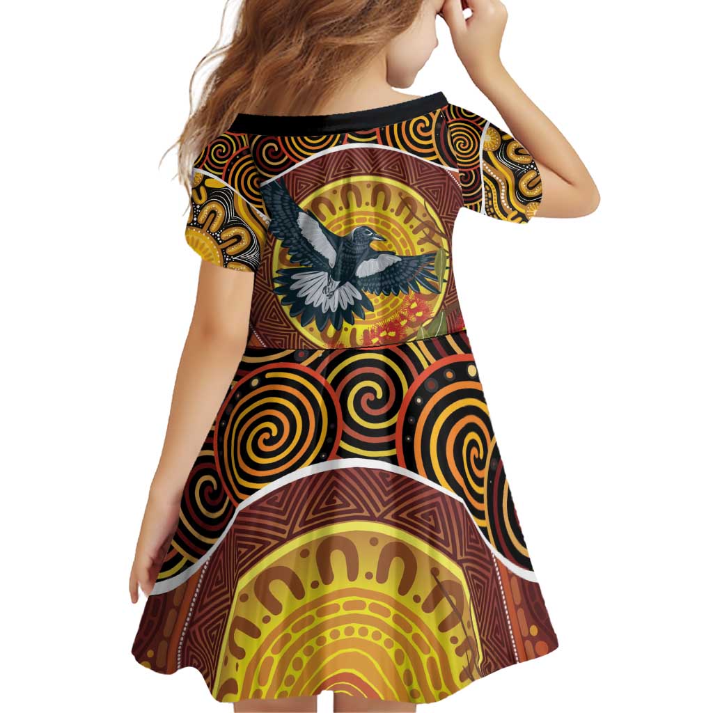 Aboriginal Magpies Dots Art Family Matching Off Shoulder Short Dress and Hawaiian Shirt Native Australian Animals