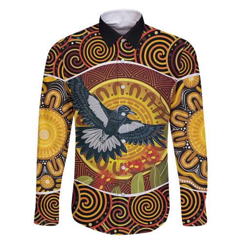 Aboriginal Magpies Dots Art Family Matching Off Shoulder Short Dress and Hawaiian Shirt Native Australian Animals