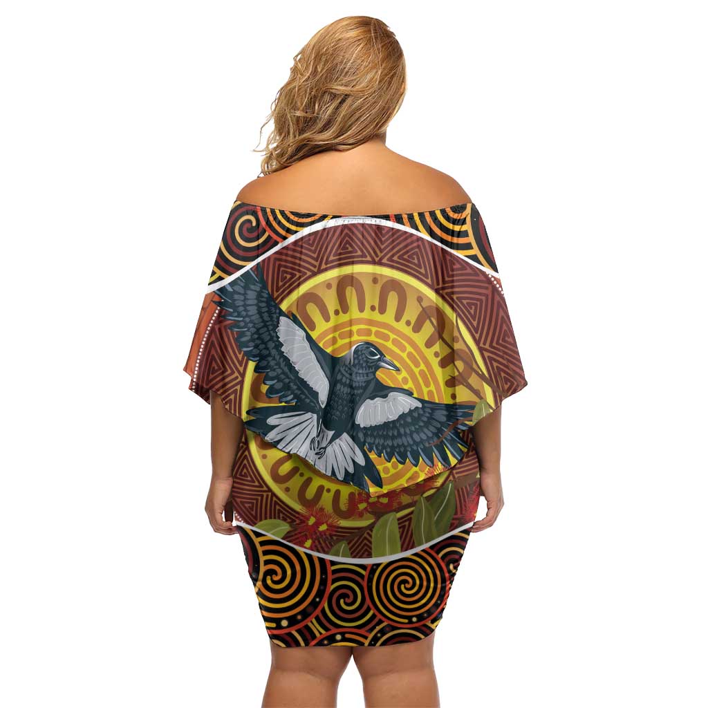 Aboriginal Magpies Dots Art Family Matching Off Shoulder Short Dress and Hawaiian Shirt Native Australian Animals