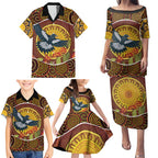 Aboriginal Magpies Dots Art Family Matching Puletasi and Hawaiian Shirt Native Australian Animals