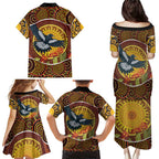 Aboriginal Magpies Dots Art Family Matching Puletasi and Hawaiian Shirt Native Australian Animals
