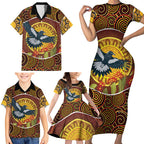 Aboriginal Magpies Dots Art Family Matching Short Sleeve Bodycon Dress and Hawaiian Shirt Native Australian Animals
