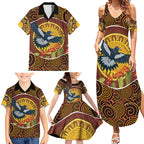 Aboriginal Magpies Dots Art Family Matching Summer Maxi Dress and Hawaiian Shirt Native Australian Animals