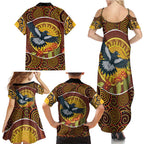 Aboriginal Magpies Dots Art Family Matching Summer Maxi Dress and Hawaiian Shirt Native Australian Animals