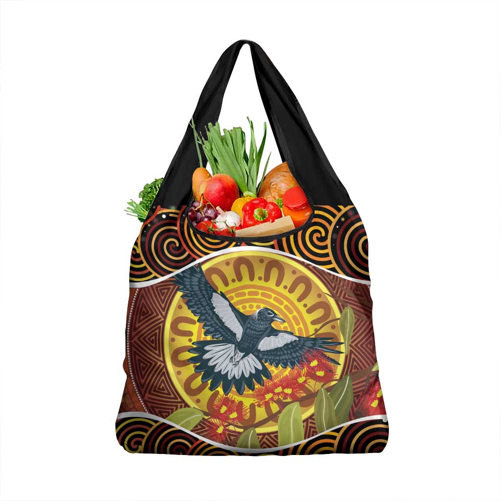 Aboriginal Magpies Dots Art Grocery Bag Native Australian Animals