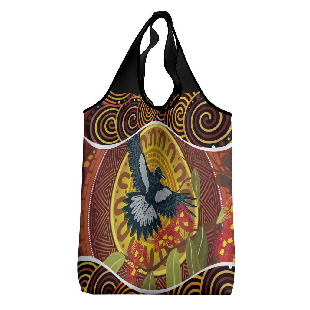 Aboriginal Magpies Dots Art Grocery Bag Native Australian Animals