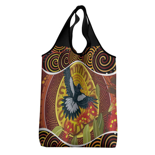 Aboriginal Magpies Dots Art Grocery Bag Native Australian Animals