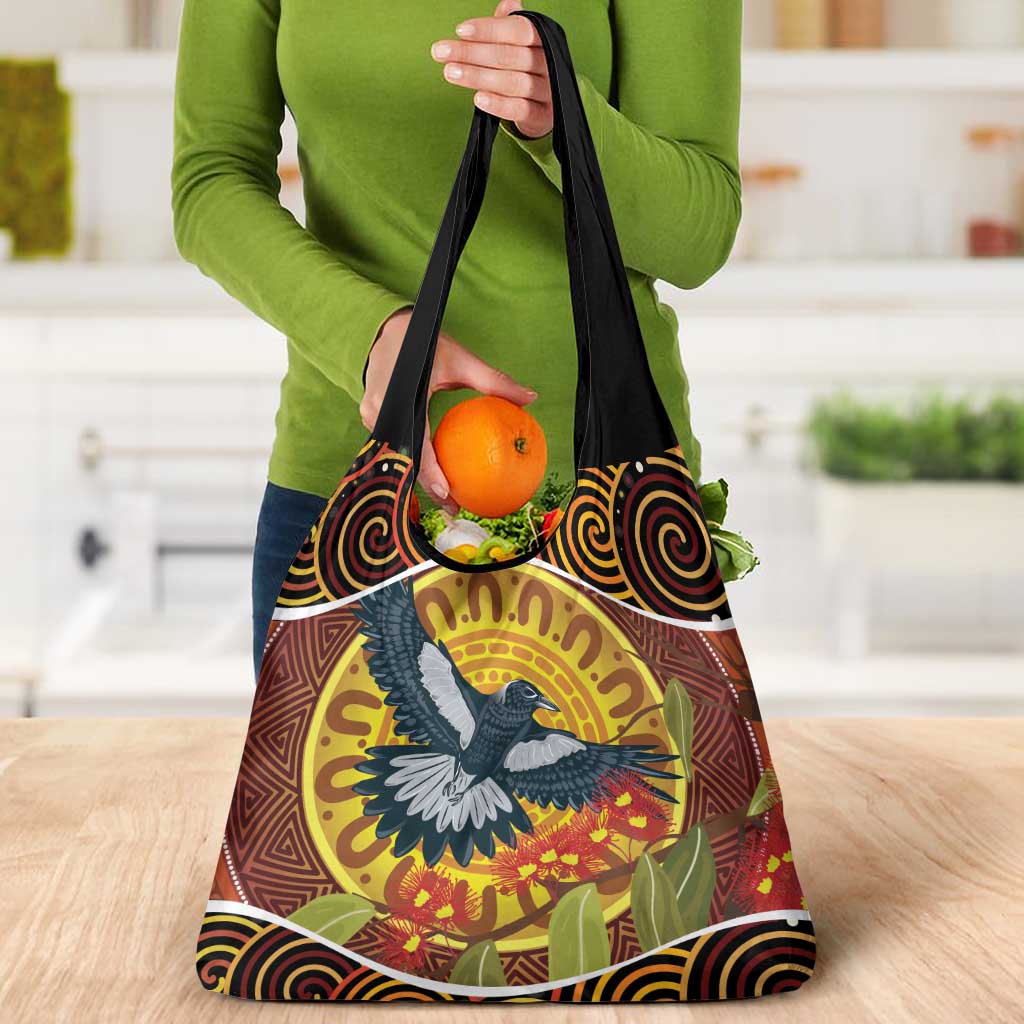 Aboriginal Magpies Dots Art Grocery Bag Native Australian Animals