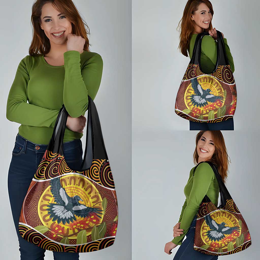 Aboriginal Magpies Dots Art Grocery Bag Native Australian Animals