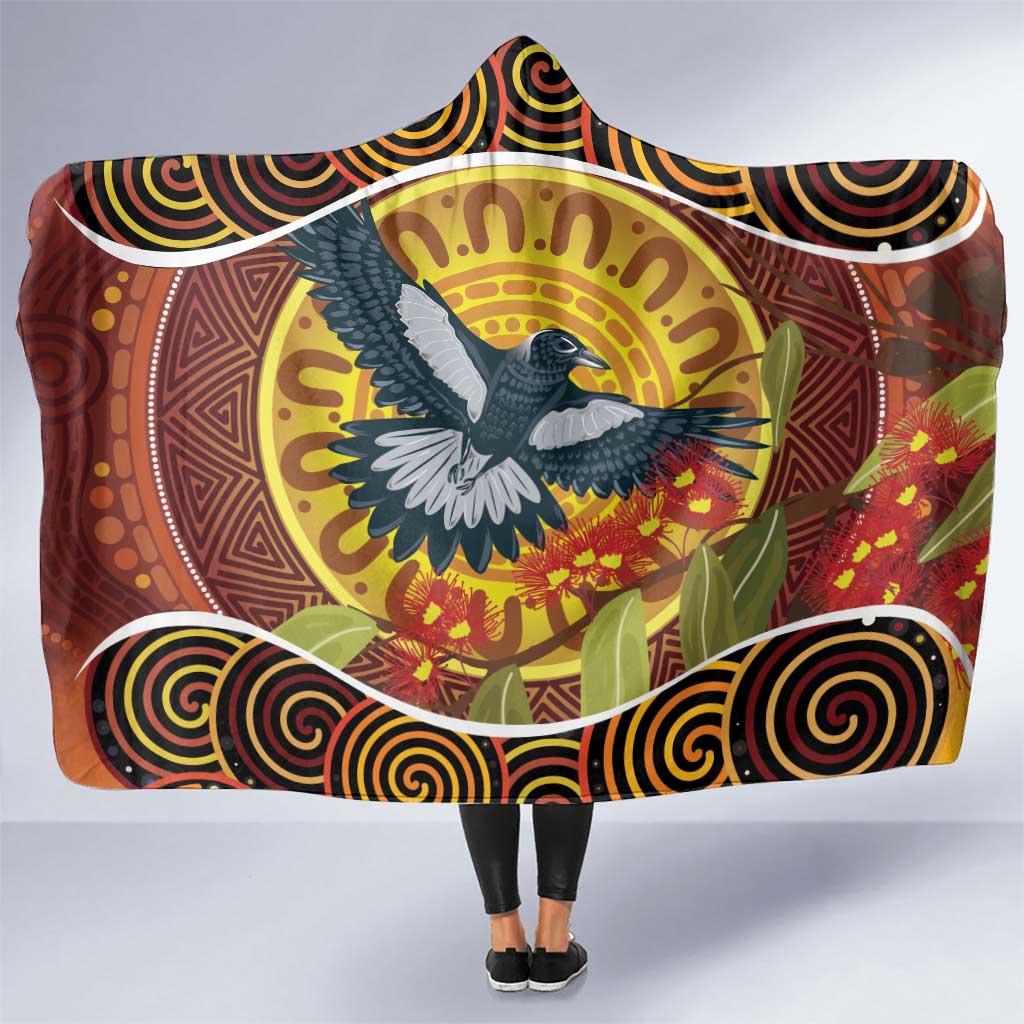 Aboriginal Magpies Dots Art Hooded Blanket Native Australian Animals