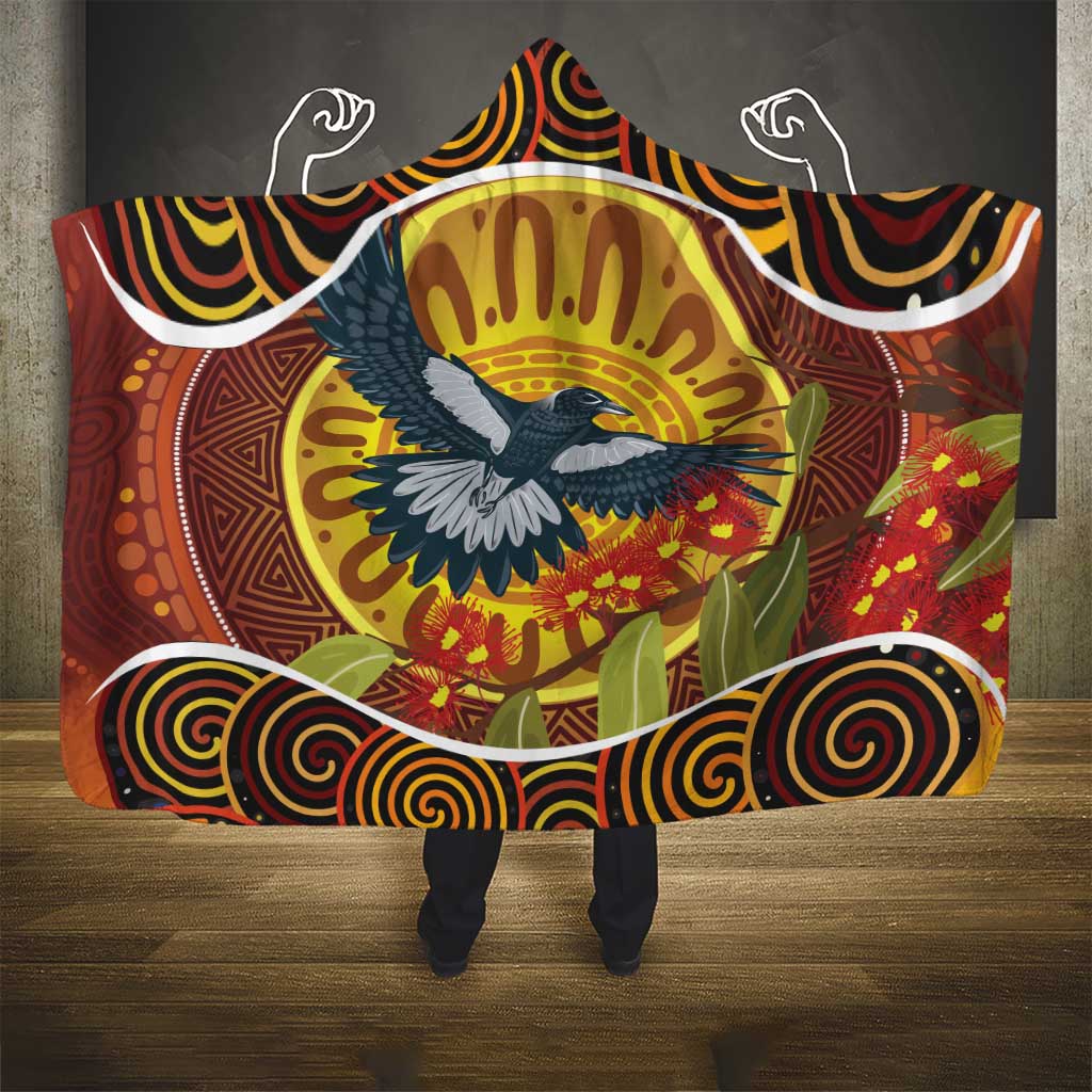 Aboriginal Magpies Dots Art Hooded Blanket Native Australian Animals