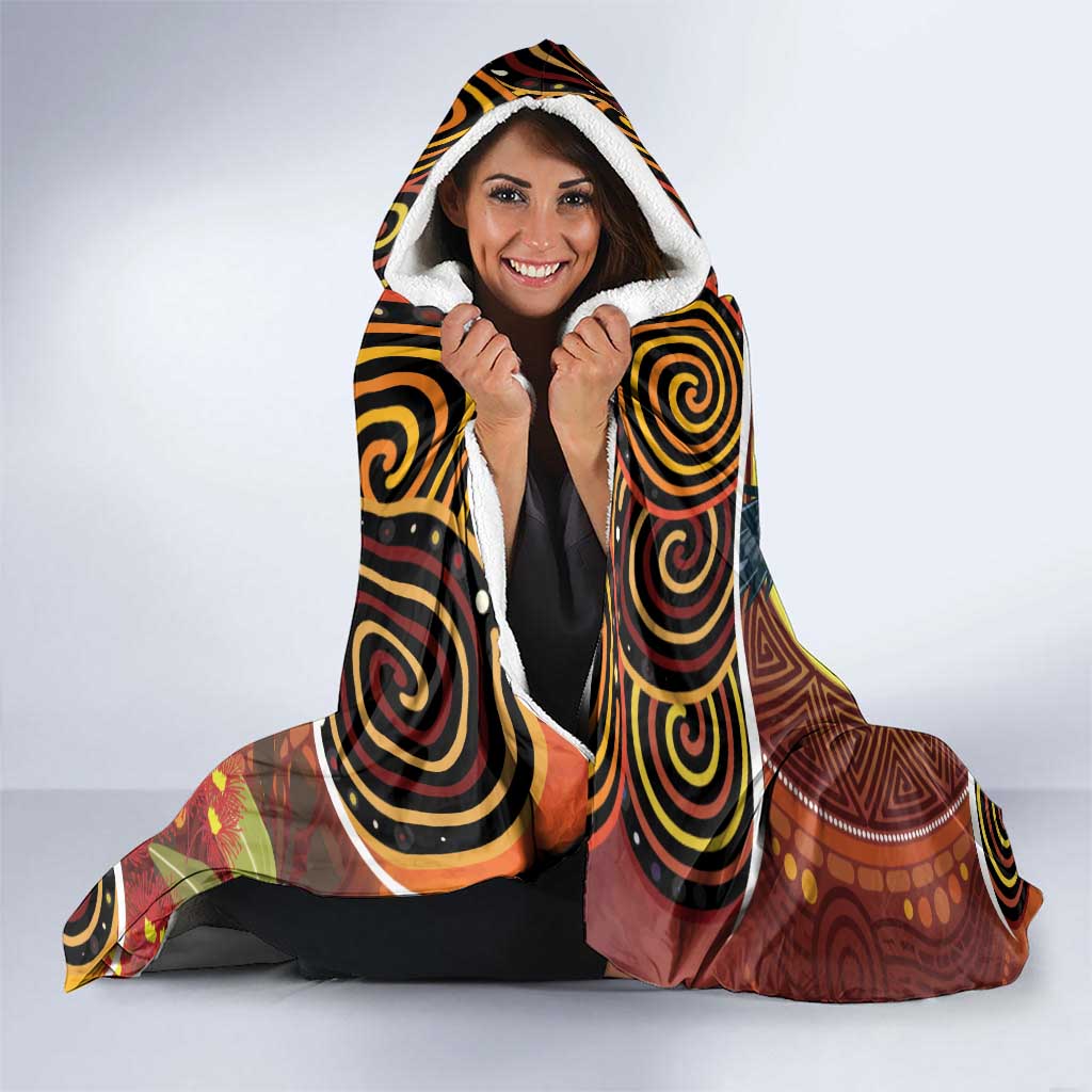 Aboriginal Magpies Dots Art Hooded Blanket Native Australian Animals