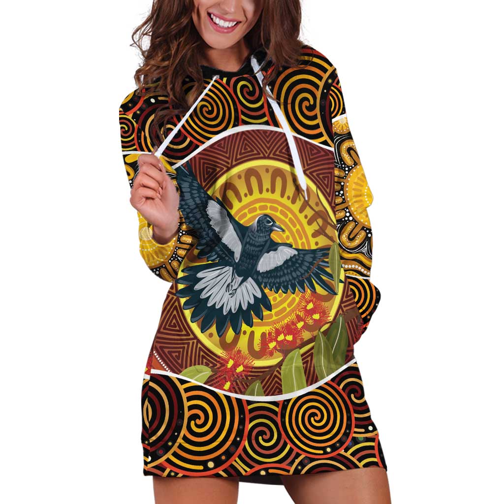 Aboriginal Magpies Dots Art Hoodie Dress Native Australian Animals