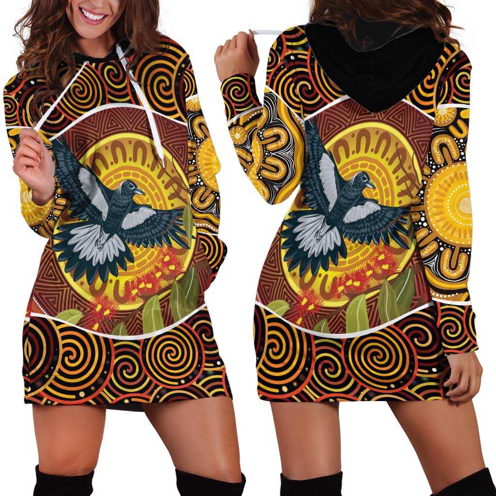 Aboriginal Magpies Dots Art Hoodie Dress Native Australian Animals