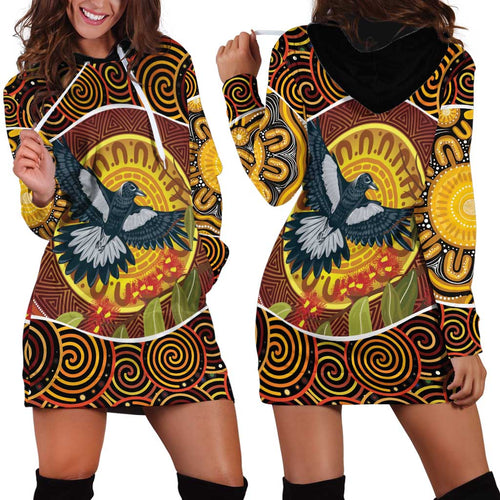 Aboriginal Magpies Dots Art Hoodie Dress Native Australian Animals