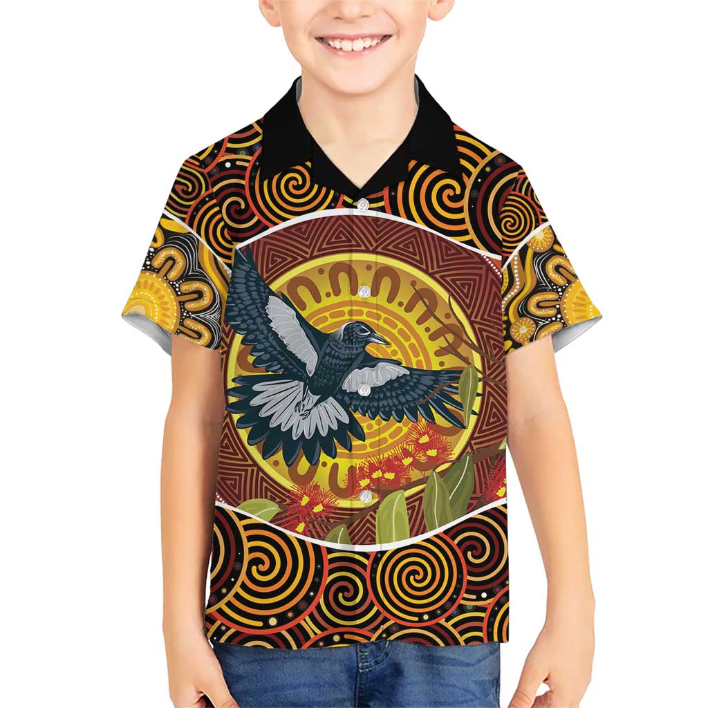 Aboriginal Magpies Dots Art Kid Hawaiian Shirt Native Australian Animals