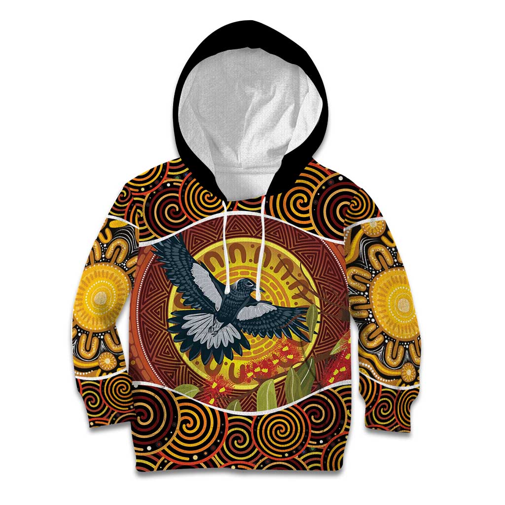 Aboriginal Magpies Dots Art Kid Hoodie Native Australian Animals
