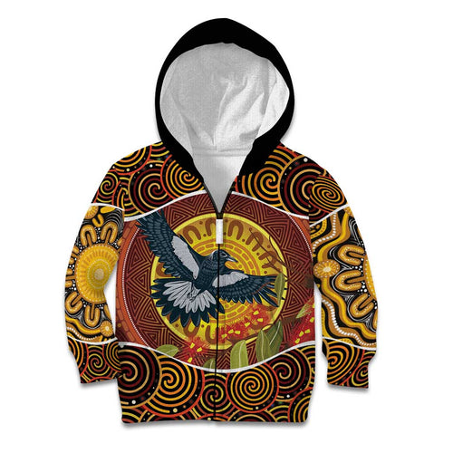 Aboriginal Magpies Dots Art Kid Hoodie Native Australian Animals
