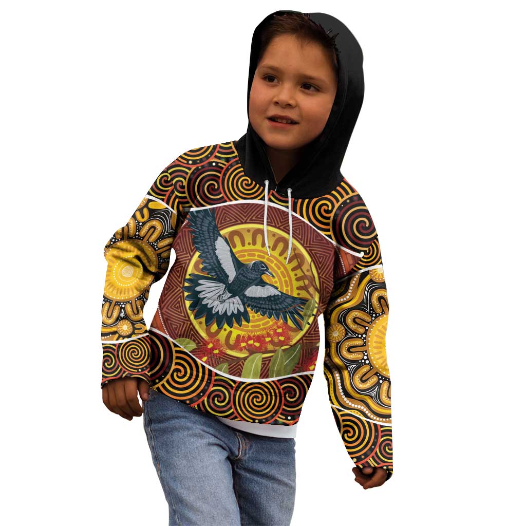 Aboriginal Magpies Dots Art Kid Hoodie Native Australian Animals