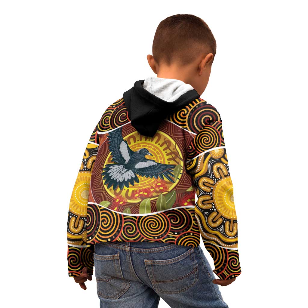 Aboriginal Magpies Dots Art Kid Hoodie Native Australian Animals