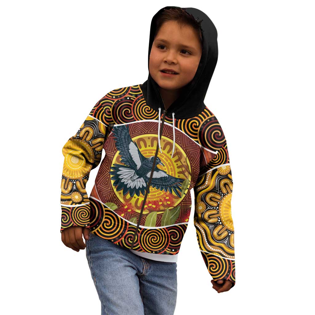 Aboriginal Magpies Dots Art Kid Hoodie Native Australian Animals
