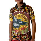 Aboriginal Magpies Dots Art Kid Polo Shirt Native Australian Animals