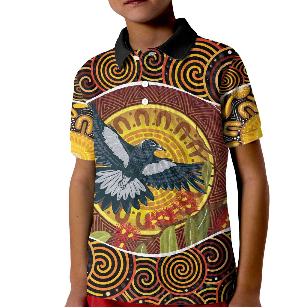 Aboriginal Magpies Dots Art Kid Polo Shirt Native Australian Animals