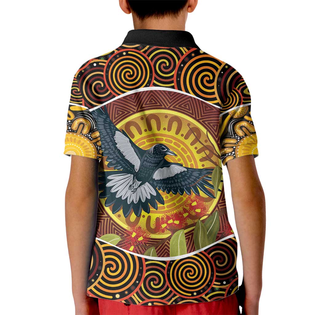 Aboriginal Magpies Dots Art Kid Polo Shirt Native Australian Animals