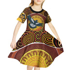 Aboriginal Magpies Dots Art Kid Short Sleeve Dress Native Australian Animals