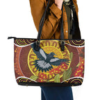Aboriginal Magpies Dots Art Leather Tote Bag Native Australian Animals