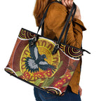 Aboriginal Magpies Dots Art Leather Tote Bag Native Australian Animals