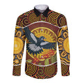 Aboriginal Magpies Dots Art Long Sleeve Button Shirt Native Australian Animals
