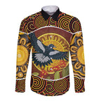 Aboriginal Magpies Dots Art Long Sleeve Button Shirt Native Australian Animals